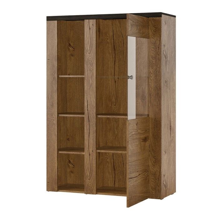 Ensemble de 5 meubles de salon collection SANTIAGO. Coloris noyer et noir effet bois.