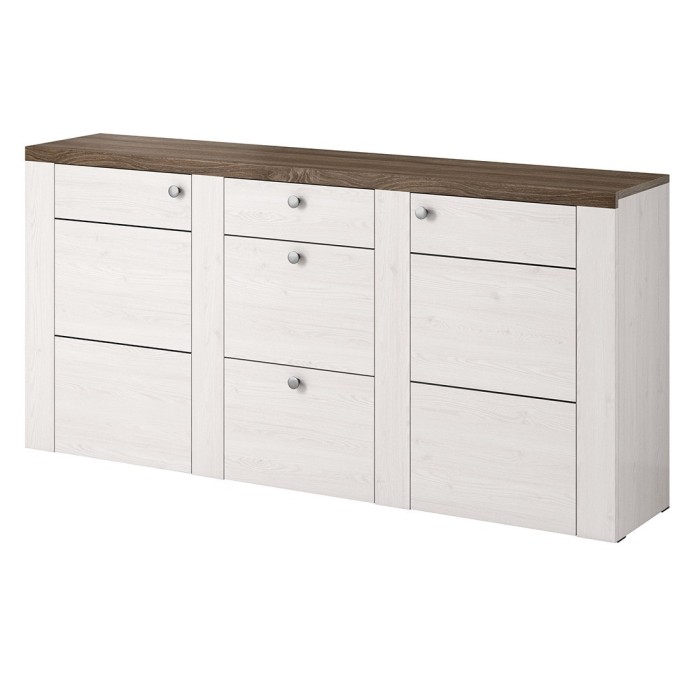 Buffet design 175cm pour salon couleur blanc effet bois et chêne collection SANTIAGO.