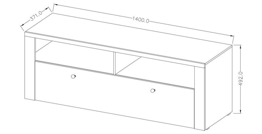 Meuble TV 140cm collection SANTIAGO. Couleur blanc effet bois et chêne. 1 Porte