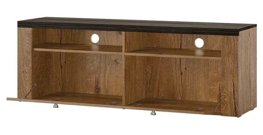 Meuble TV 140cm collection SANTIAGO. Couleur blanc effet bois et chêne. 1 Porte
