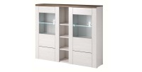 Vaisselier design 2 portes pour salon couleur blanc effet bois et chêne. Collection SANTIAGO.