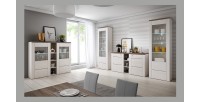 Ensemble de 4 meubles de salon collection SANTIAGO. Coloris blanc effet bois et chêne.