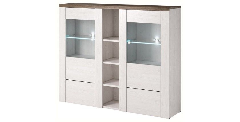 Ensemble de 4 meubles de salon collection SANTIAGO. Coloris blanc effet bois et chêne.