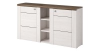 Ensemble de 4 meubles de salon collection SANTIAGO. Coloris blanc effet bois et chêne.
