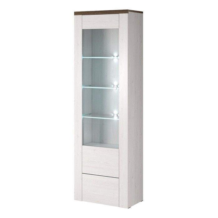 Ensemble de 4 meubles de salon collection SANTIAGO. Coloris blanc effet bois et chêne.