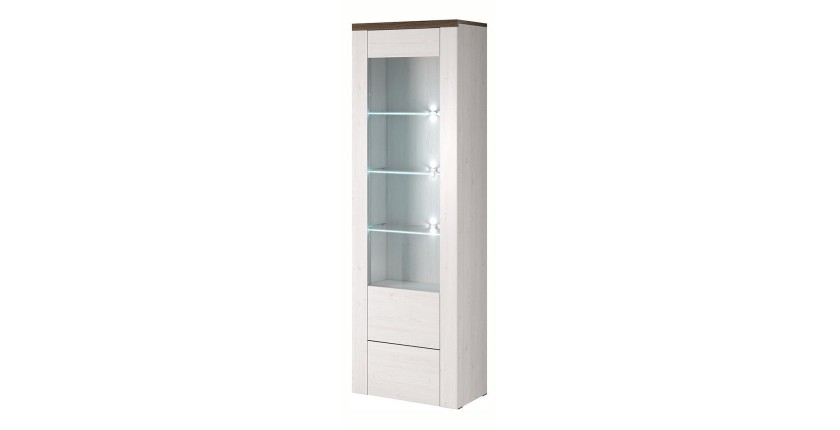 Ensemble de 4 meubles de salon collection SANTIAGO. Coloris blanc effet bois et chêne.