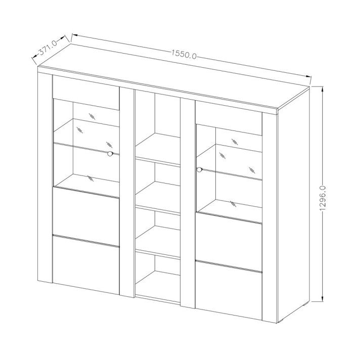 Ensemble de 4 meubles de salon collection SANTIAGO. Coloris blanc effet bois et chêne.