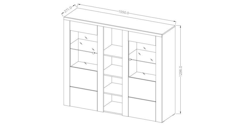 Ensemble de 4 meubles de salon collection SANTIAGO. Coloris blanc effet bois et chêne.