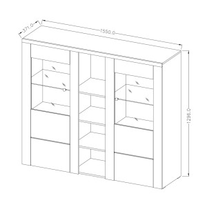 Ensemble de 4 meubles de salon collection SANTIAGO. Coloris blanc effet bois et chêne.