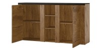 Ensemble de 4 meubles de salon collection SANTIAGO. Coloris blanc effet bois et chêne.