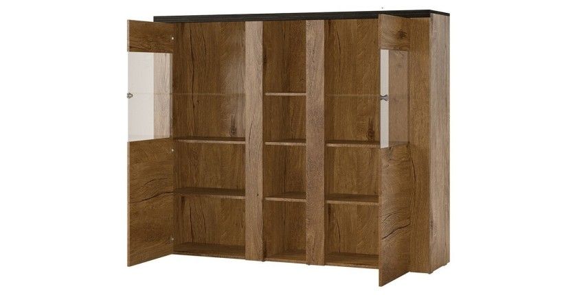 Ensemble de 4 meubles de salon collection SANTIAGO. Coloris blanc effet bois et chêne.