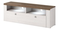 Ensemble de 5 meubles de salon collection SANTIAGO. Coloris blanc effet bois et chêne.