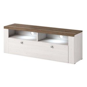 Ensemble de 5 meubles de salon collection SANTIAGO. Coloris blanc effet bois et chêne.