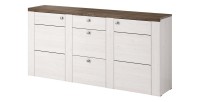 Ensemble de 5 meubles de salon collection SANTIAGO. Coloris blanc effet bois et chêne.