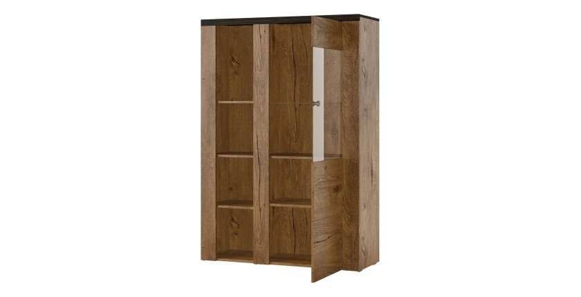 Ensemble de 5 meubles de salon collection SANTIAGO. Coloris blanc effet bois et chêne.