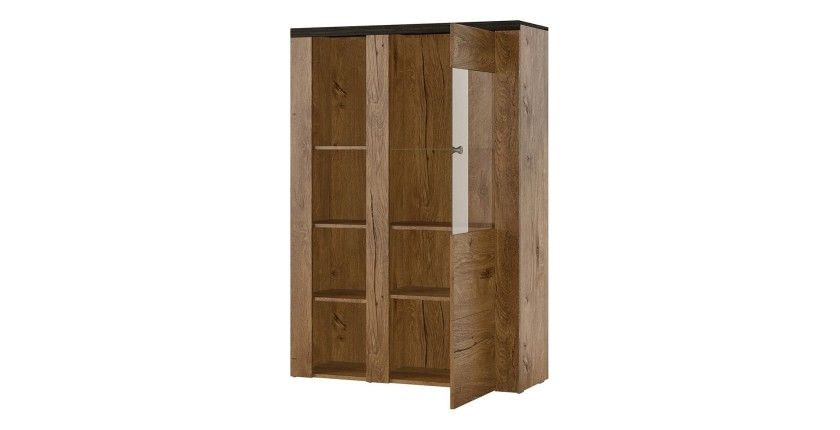 Ensemble de 5 meubles de salon collection SANTIAGO. Coloris blanc effet bois et chêne.