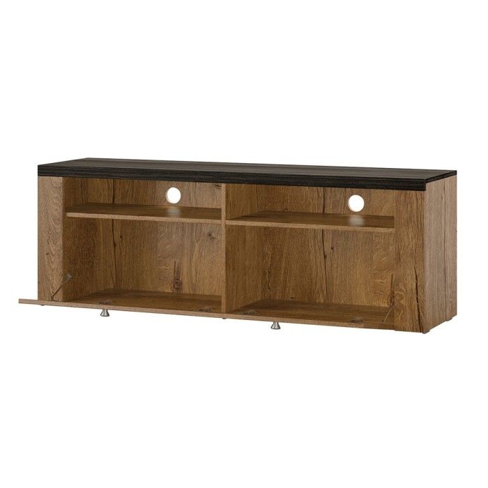 Ensemble de 5 meubles de salon collection SANTIAGO. Coloris blanc effet bois et chêne.