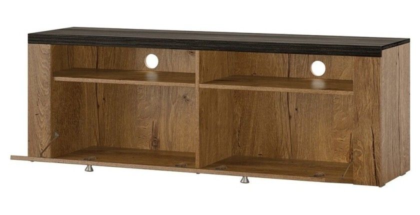 Ensemble de 5 meubles de salon collection SANTIAGO. Coloris blanc effet bois et chêne.