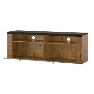 Ensemble de 5 meubles de salon collection SANTIAGO. Coloris blanc effet bois et chêne.