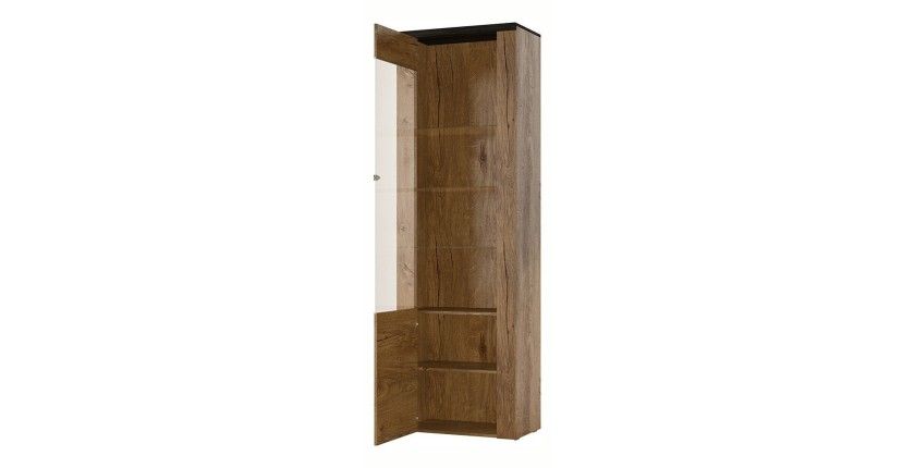 Ensemble de 5 meubles de salon collection SANTIAGO. Coloris blanc effet bois et chêne.