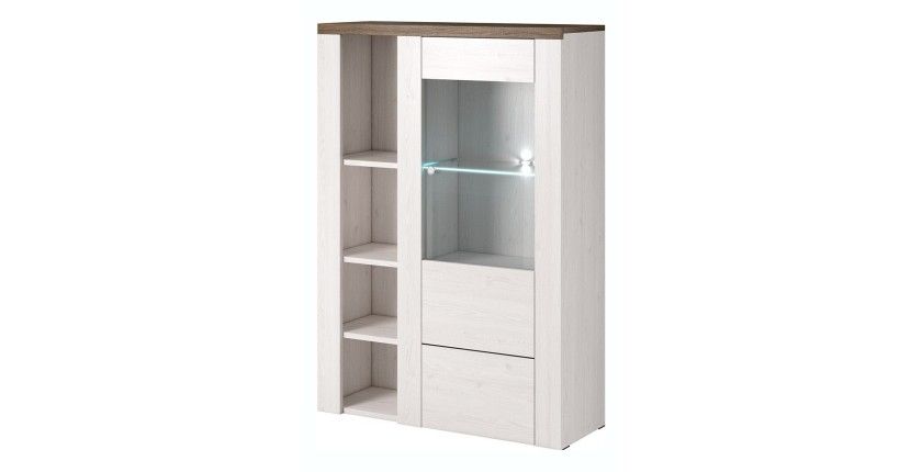 Ensemble de 5 meubles de salon collection SANTIAGO. Coloris blanc effet bois et chêne.