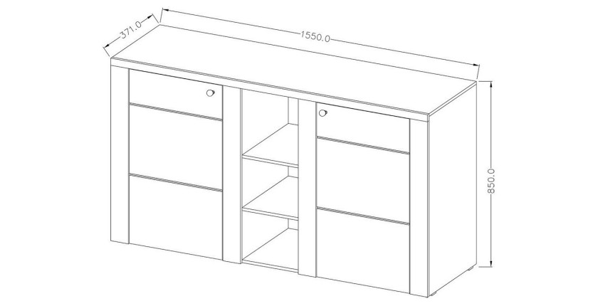 Buffet design 155cm pour salon couleur chêne collection SANTIAGO.