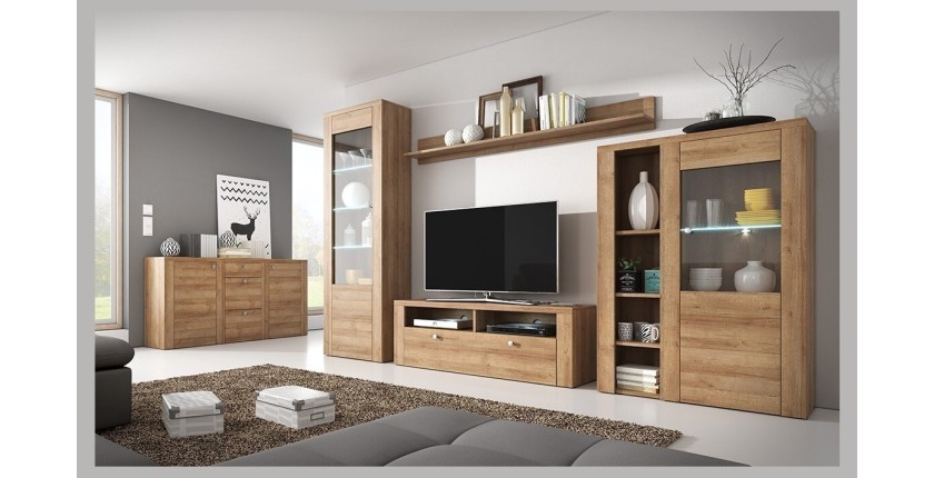 Meuble TV 140cm collection SANTIAGO. Couleur chêne. 1 Porte