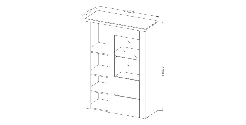 Buffet haut design 1 porte pour salon couleur chêne. collection SANTIAGO.
