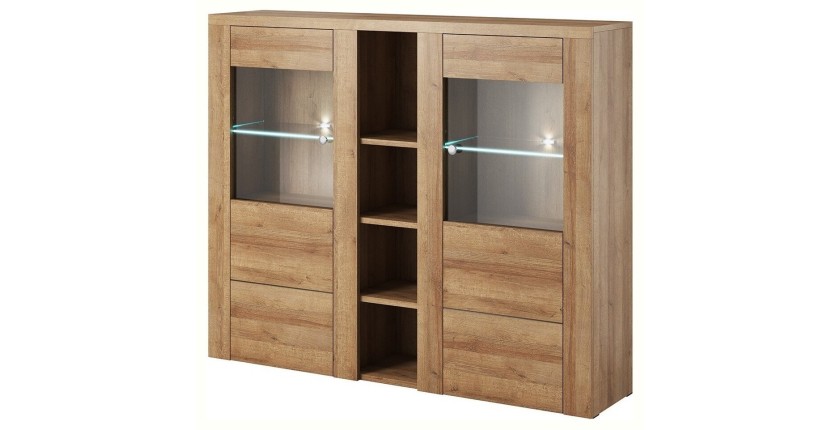 Vaisselier design 2 portes pour salon couleur chêne. collection SANTIAGO.