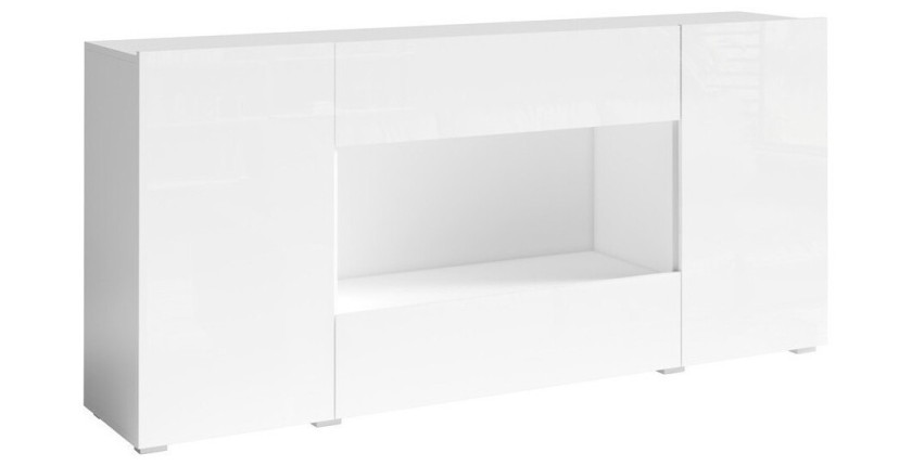 Buffet XL design 180cm pour salon couleur blanc brillant collection PAROS.