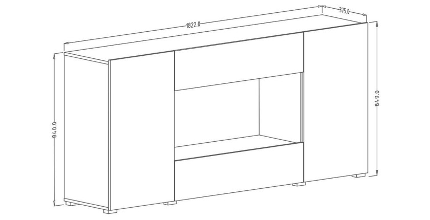 Buffet XL design 180cm pour salon couleur blanc brillant collection PAROS.