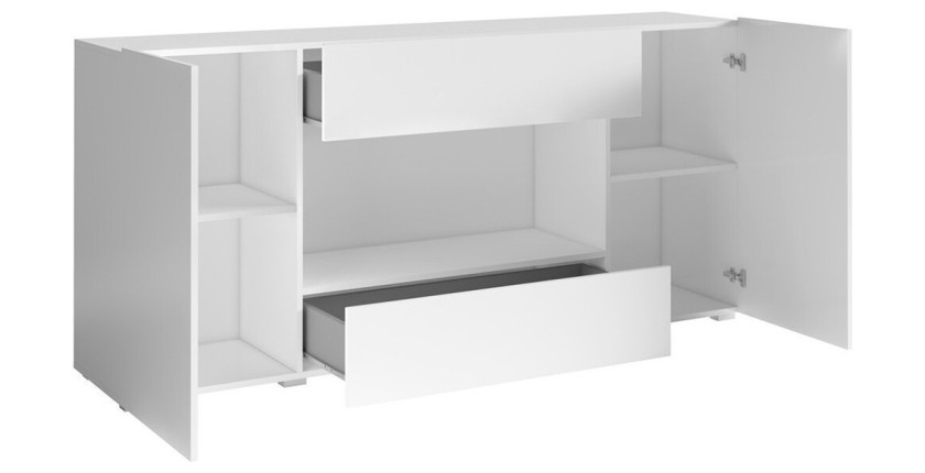 Buffet XL design 180cm pour salon couleur blanc brillant collection PAROS.