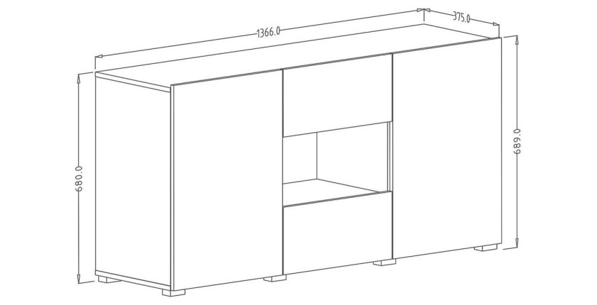 Buffet design 140cm pour salon couleur blanc brillant collection PAROS.