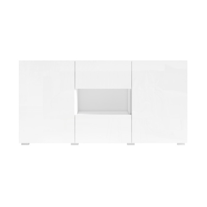 Buffet design 140cm pour salon couleur blanc brillant collection PAROS.