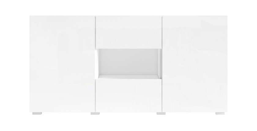 Buffet design 140cm pour salon couleur blanc brillant collection PAROS.