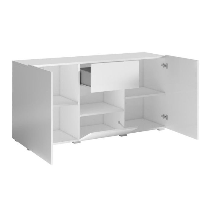 Buffet design 140cm pour salon couleur blanc brillant collection PAROS.