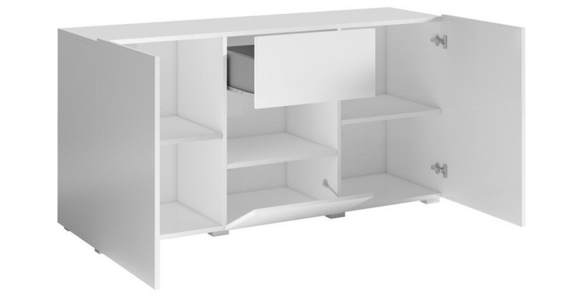 Buffet design 140cm pour salon couleur blanc brillant collection PAROS.