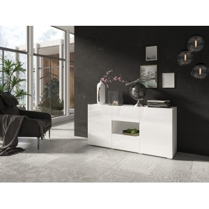 Buffet design 140cm pour salon couleur blanc brillant collection PAROS.