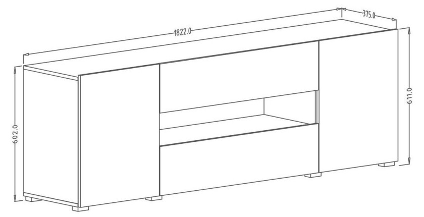 Meuble TV 180cm collection PAROS. Couleur blanc brillant.