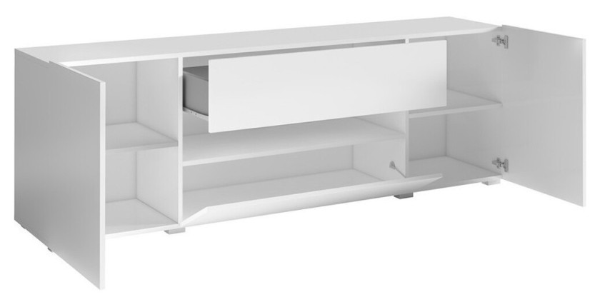 Meuble TV 180cm collection PAROS. Couleur blanc brillant.