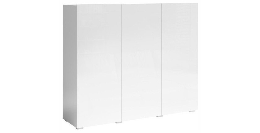 Buffet haut design 135cm avec 3 portes pour salon couleur blanc brillant collection PAROS.