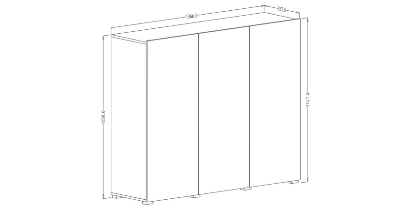 Buffet haut design 135cm avec 3 portes pour salon couleur blanc brillant collection PAROS.