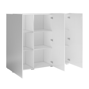 Buffet haut design 135cm avec 3 portes pour salon couleur blanc brillant collection PAROS.