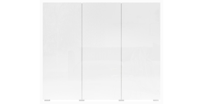Buffet haut design 135cm avec 3 portes pour salon couleur blanc brillant collection PAROS.