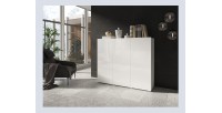 Buffet haut design 135cm avec 3 portes pour salon couleur blanc brillant collection PAROS.
