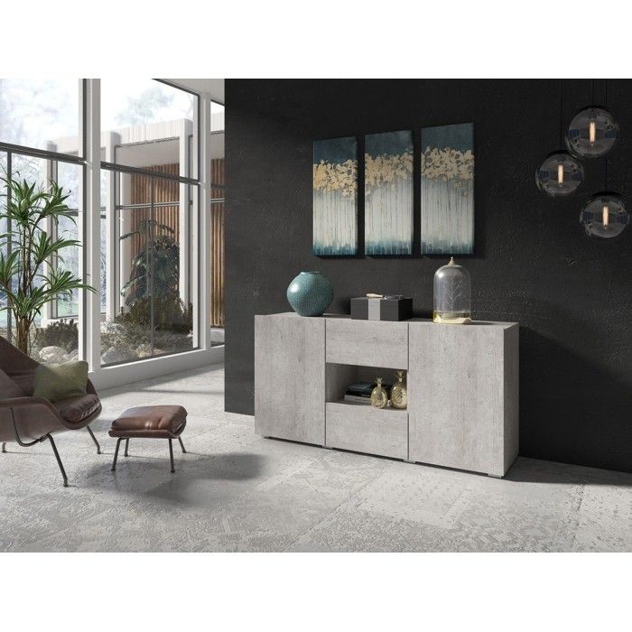 Buffet design 140cm pour salon couleur gris effet béton collection PAROS.
