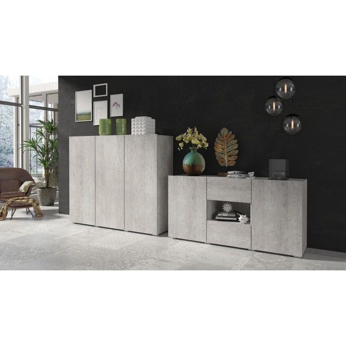 Buffet design 140cm pour salon couleur gris effet béton collection PAROS.