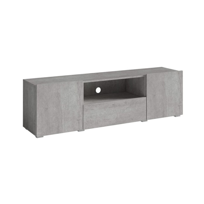 Meuble TV 160cm avec éclairage LED collection PAROS. Couleur gris aspect béton..