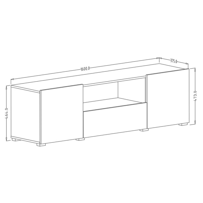 Meuble TV 160cm avec éclairage LED collection PAROS. Couleur gris aspect béton..