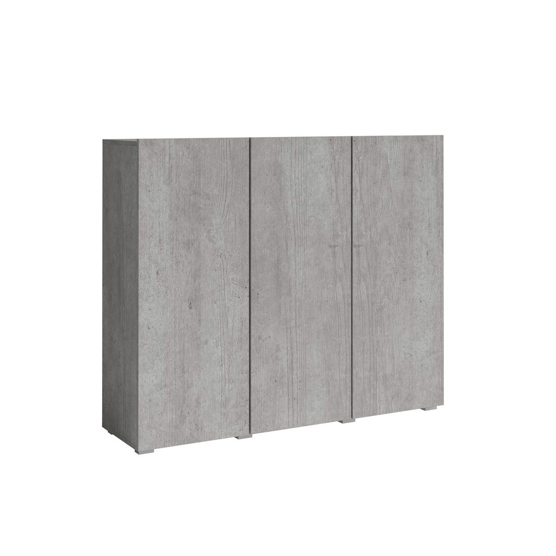 Buffet haut design 135cm avec 3 portes pour salon couleur gris aspect béton collection PAROS.